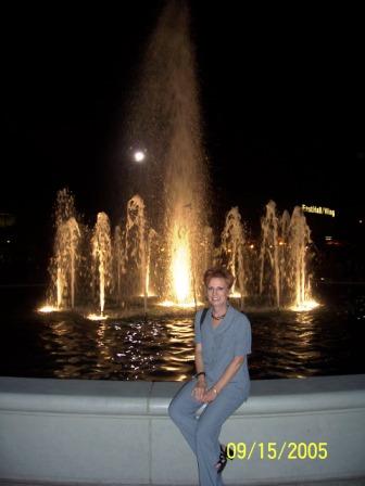 PamFountain.JPG - Pam by the fountain outside Freedom Hall in Louisville.