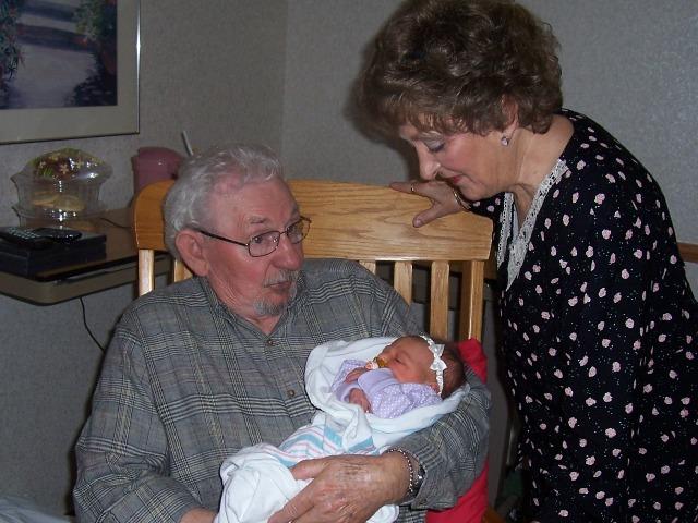 100_3579.JPG - Great-grandparents Chet and Sharon.  ("This kid ain't gonna wet on me, is she?")
